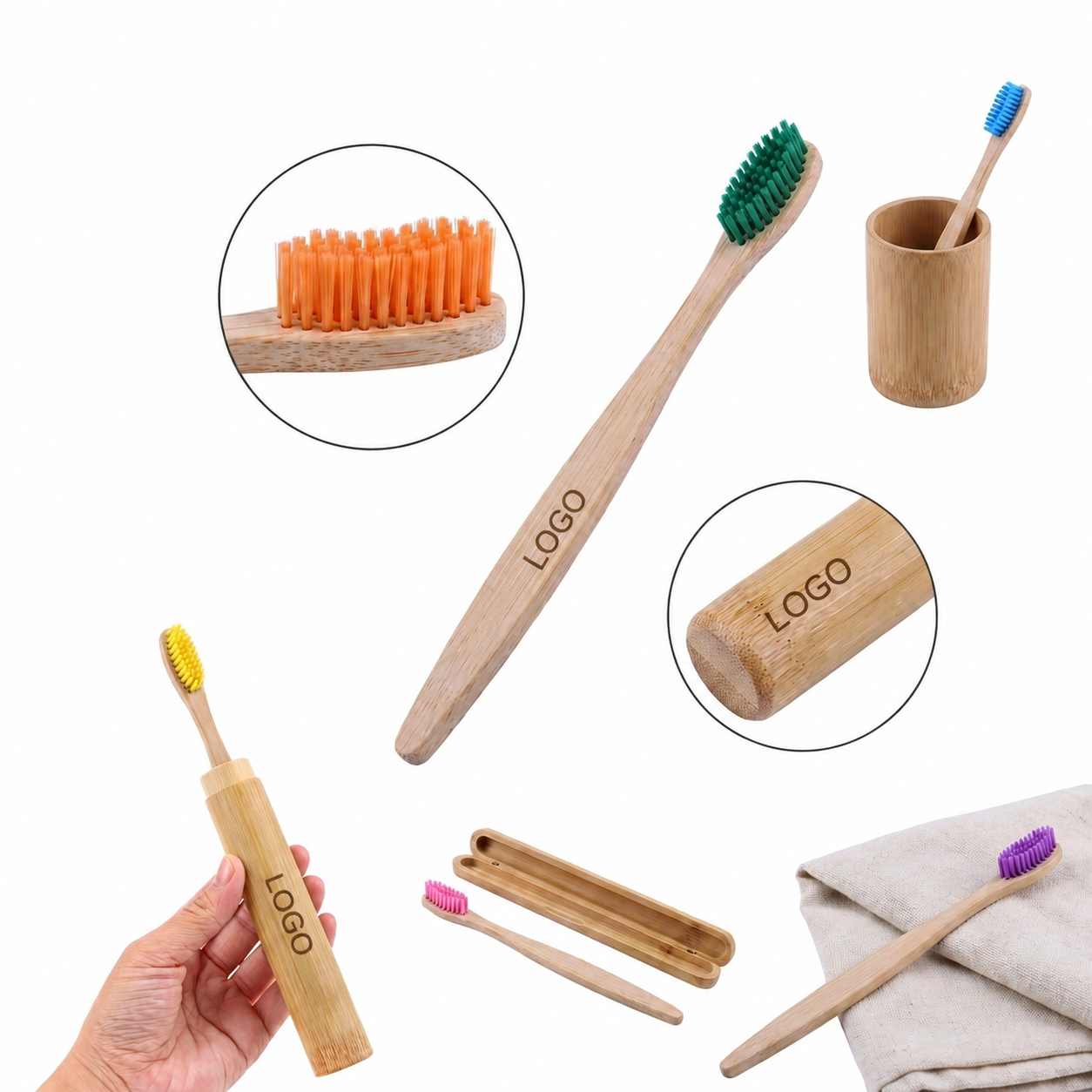 Sustainable Bamboo Oral Care Kit with Protective Travel Case and Desktop Stand