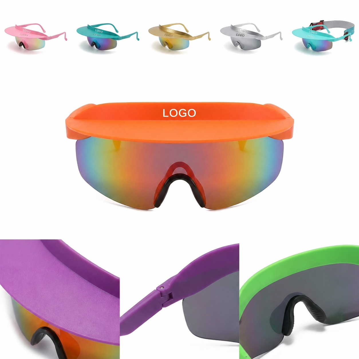 Wraparound Sport Visor Sunglasses with Integrated Sun Shield