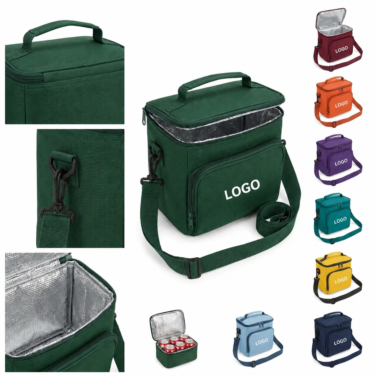 Portable Thermal Insulated Cooler Bag with Removable Shoulder Strap