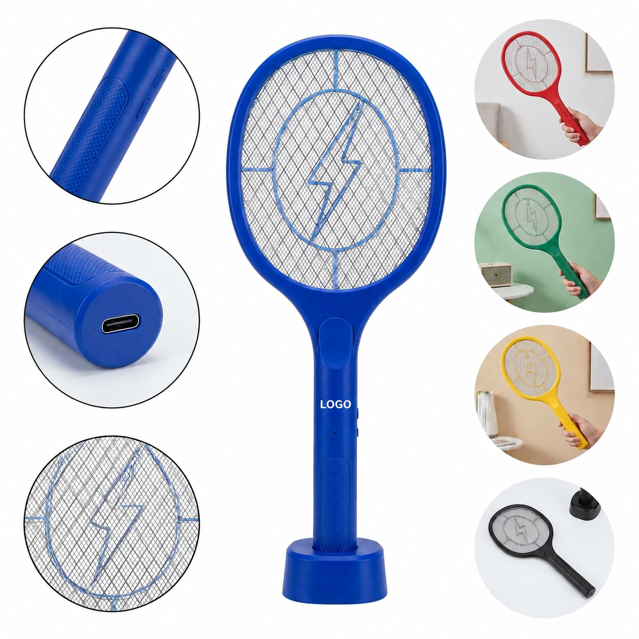 Dual-Mode Rechargeable Electric Fly Swatter with Integrated Standing Base