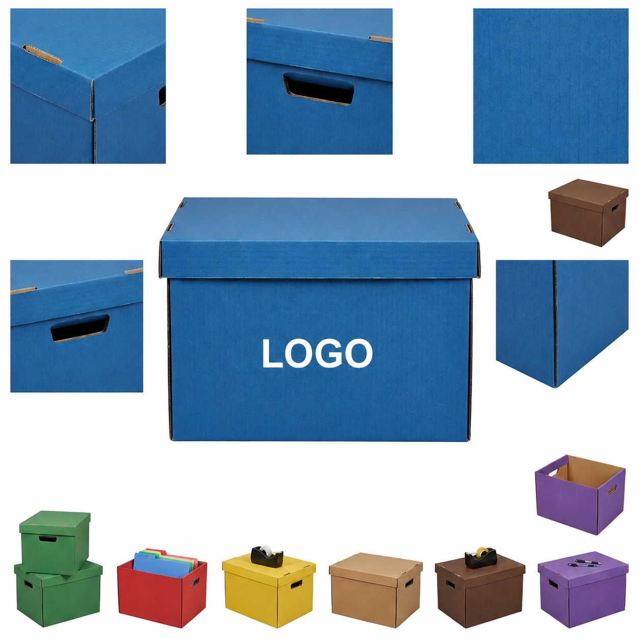 Vibrant Corrugated Folding File Organizers with Integrated Handles and Lids