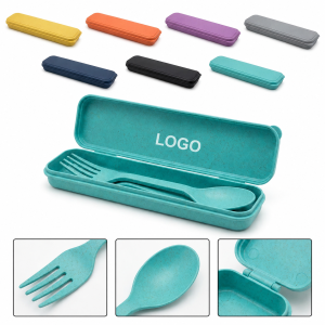 Wheat Fiber Reusable Cutlery Set with Protective Travel Case