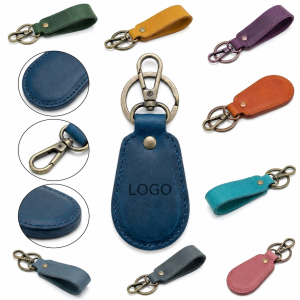 Classic Synthetic Leather Fob with Antique Copper-Toned Keyring