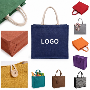 Large Colored Jute Burlap Tote with Reinforced Handles